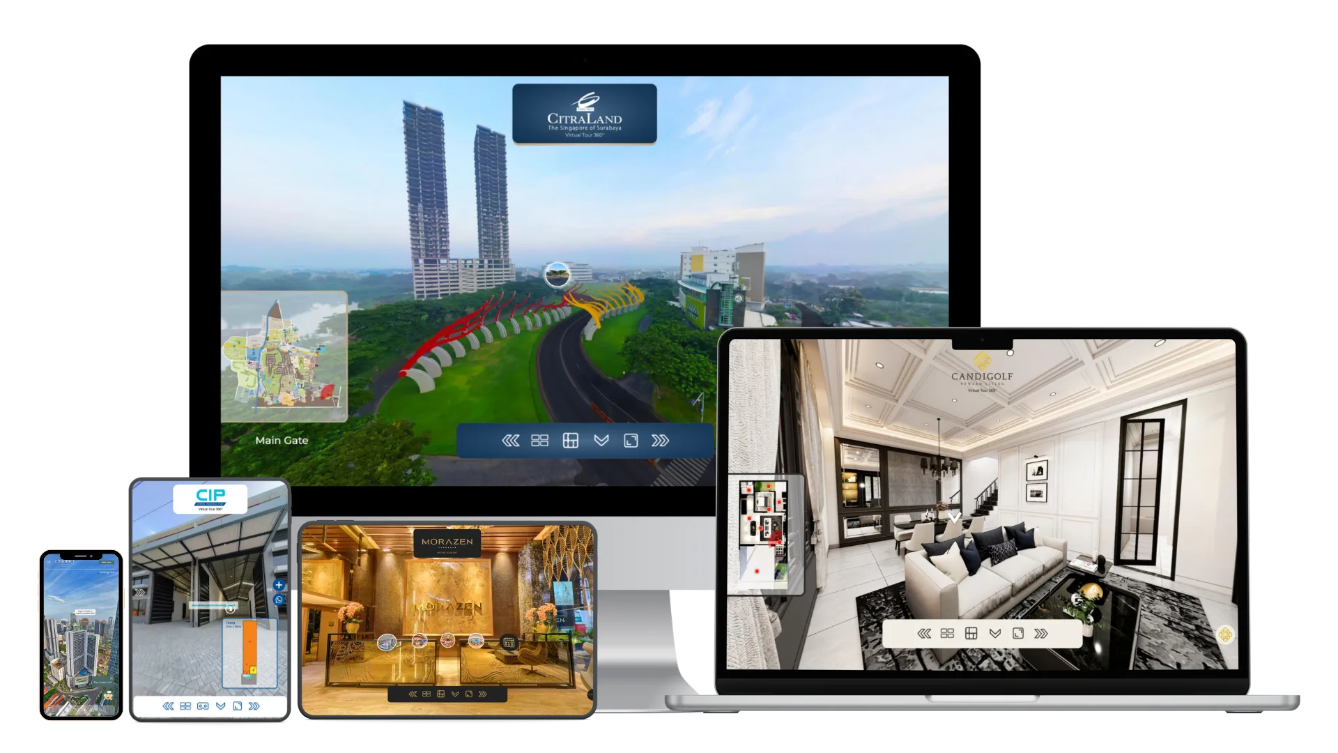 weFinite 360° virtual tours running on desktop, laptop, tablet and phone